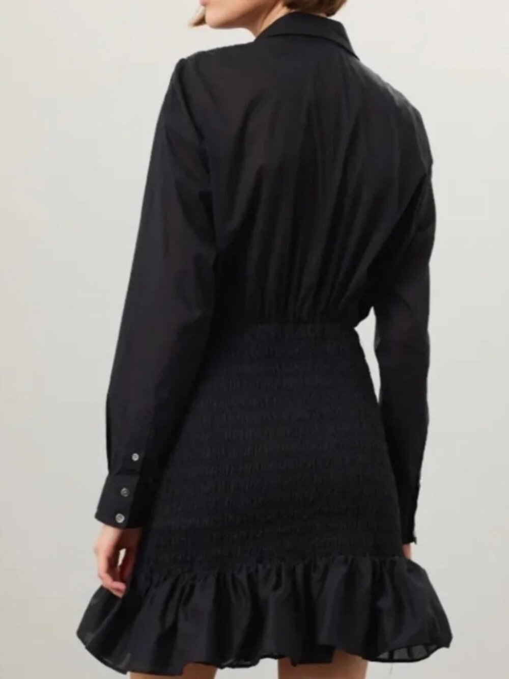 VERONICA BEARD Newport Dress Mini Black Shirtdress Smocked skirt Button Up sz 2 - Picture 14 of 15